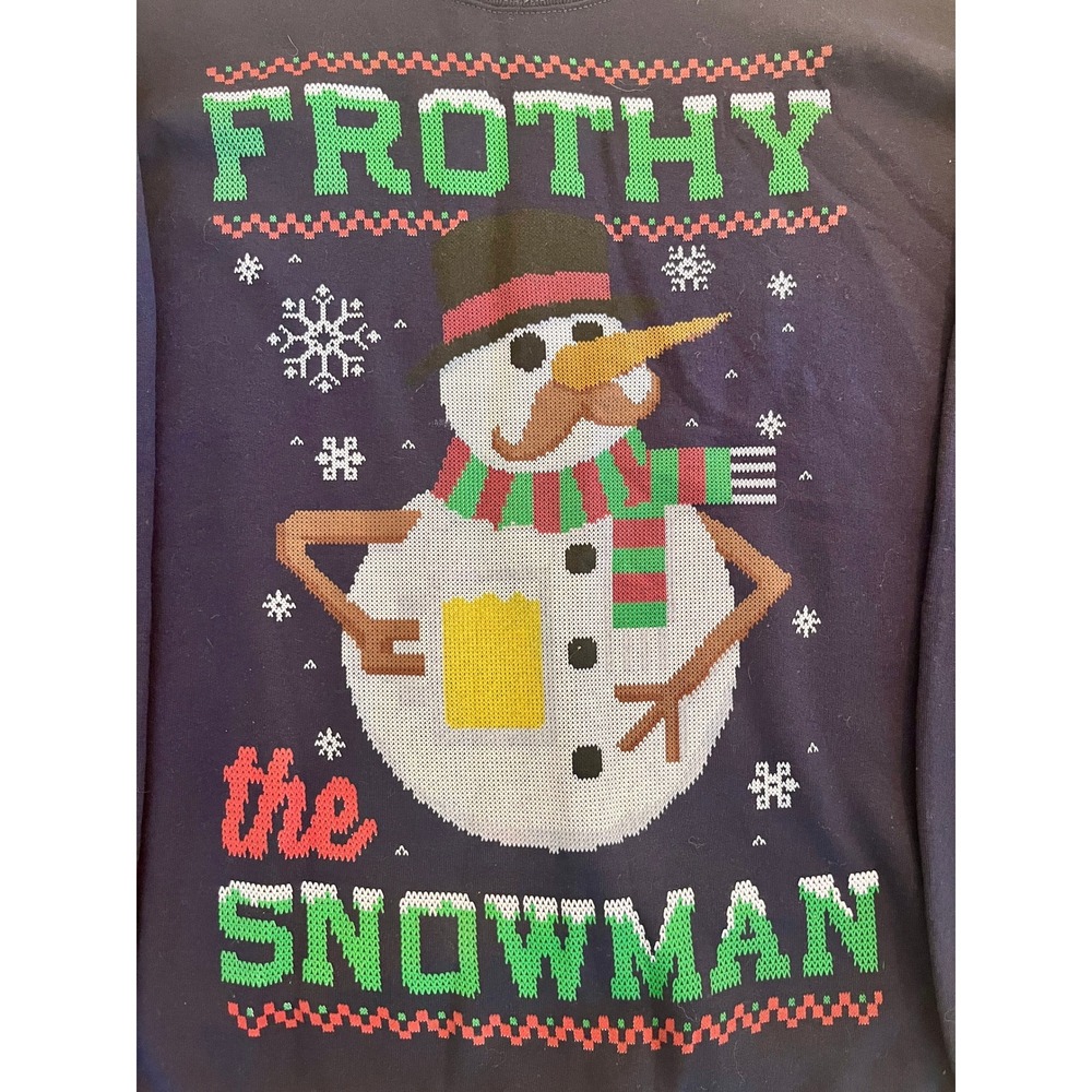 Frothy The Snowman Ugly Christmas Sweatshirt Mens L Beer Holiday Party Jerzees